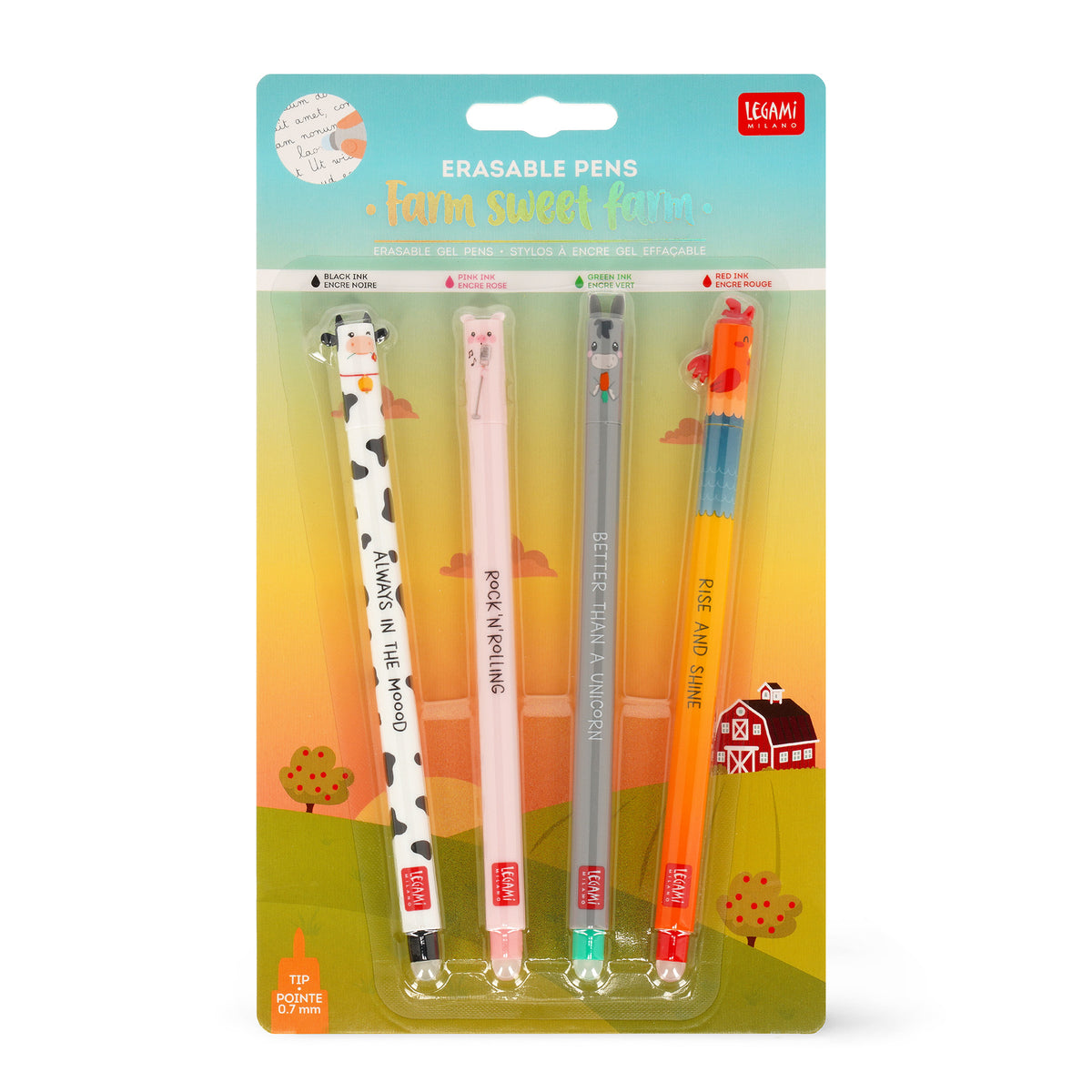 Farm Sweet Farm Erasable Gel Pen Set - 4 Pack