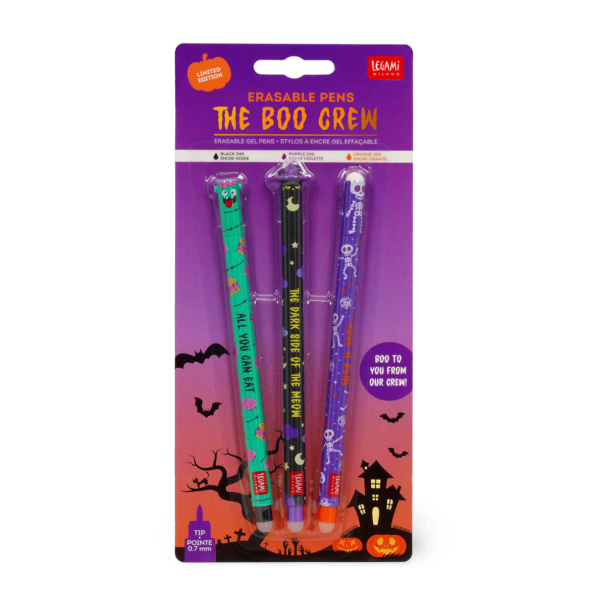 Boo Crew Erasable Gel Pens - Limited Edition Halloween 3 Pack - showing packaging