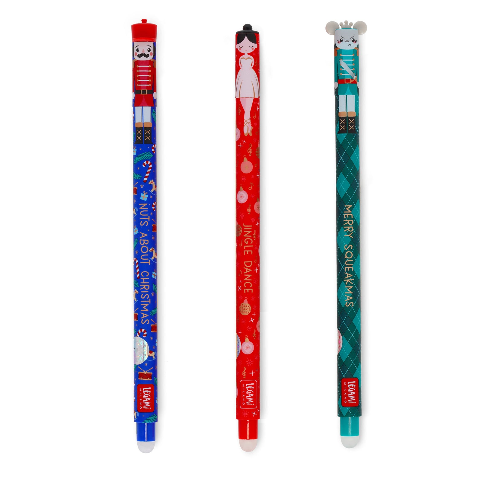 Nutcracker Erasable Gel Pens - Limited Edition Christmas 3 Pack showing 3 designs