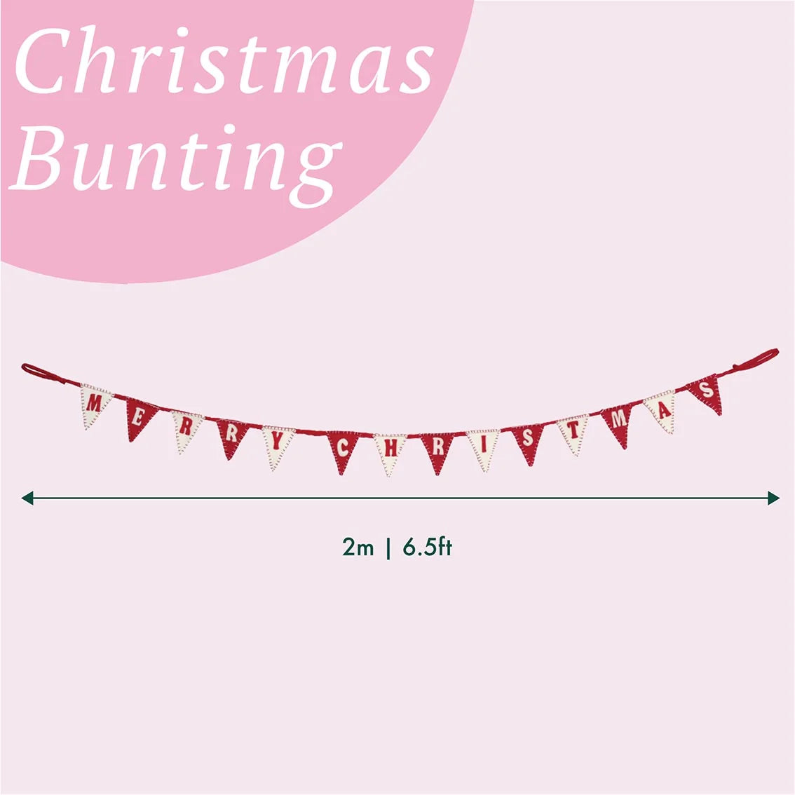 Red & Cream Merry Christmas Felt Bunting 2m By Penny Black