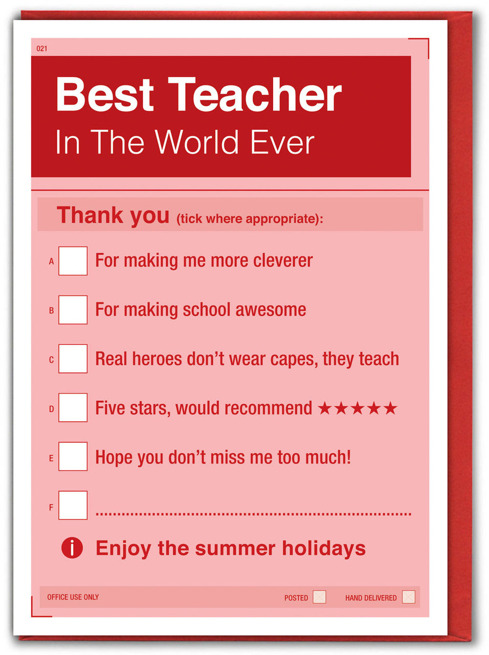 Checklist Best Teacher Thank You Card by penny black