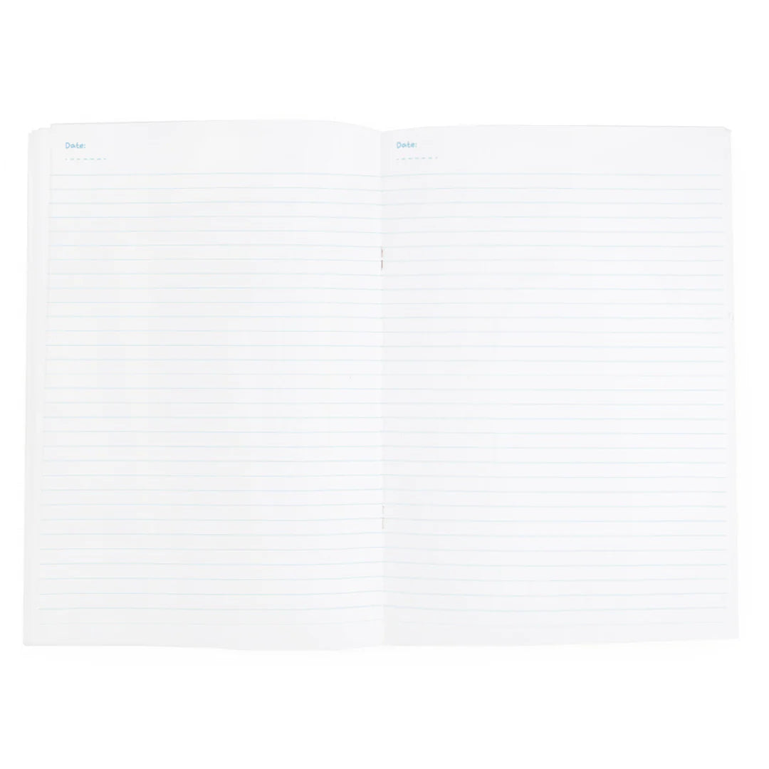 An image of the inside of a lined A4 notebook.