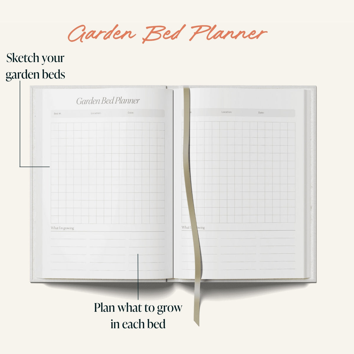 Olive Silhouette A5 Gardening Journal showing the garden bed planner by penny black