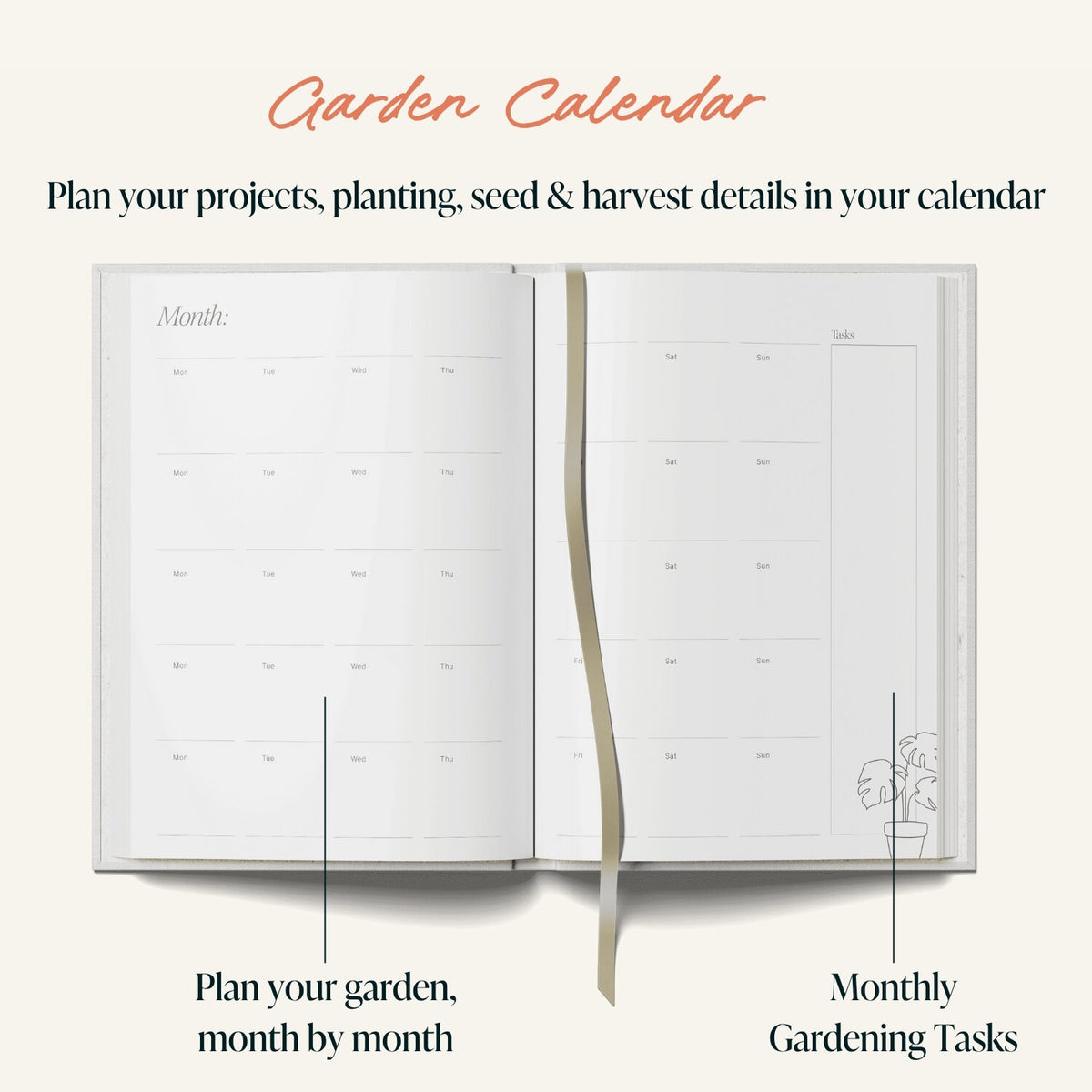 Olive Silhouette A5 Gardening Journal showing the calendar by penny black