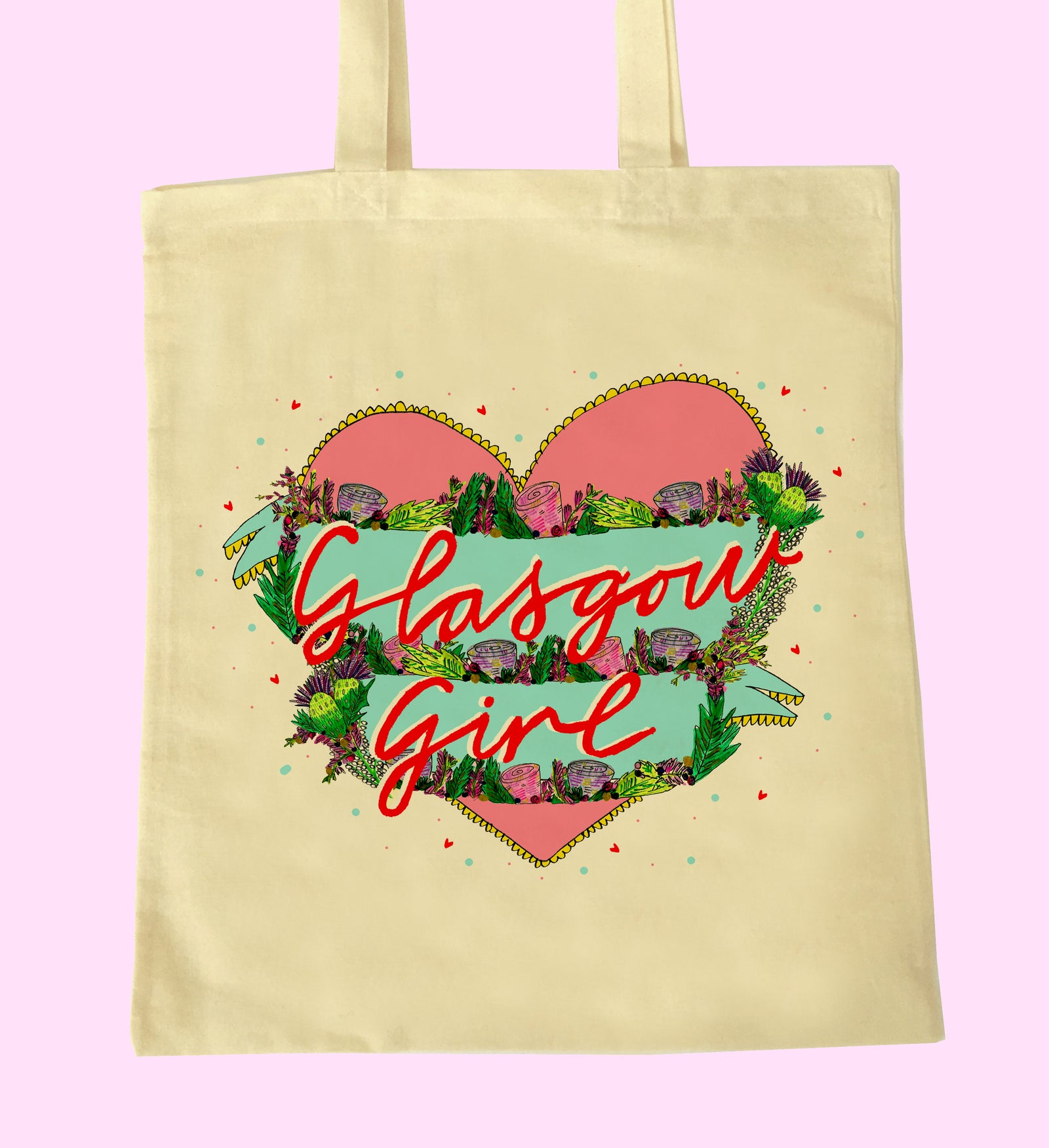 Glasgow Girl Heart Illustrated Scottish Tote Bag by penny black