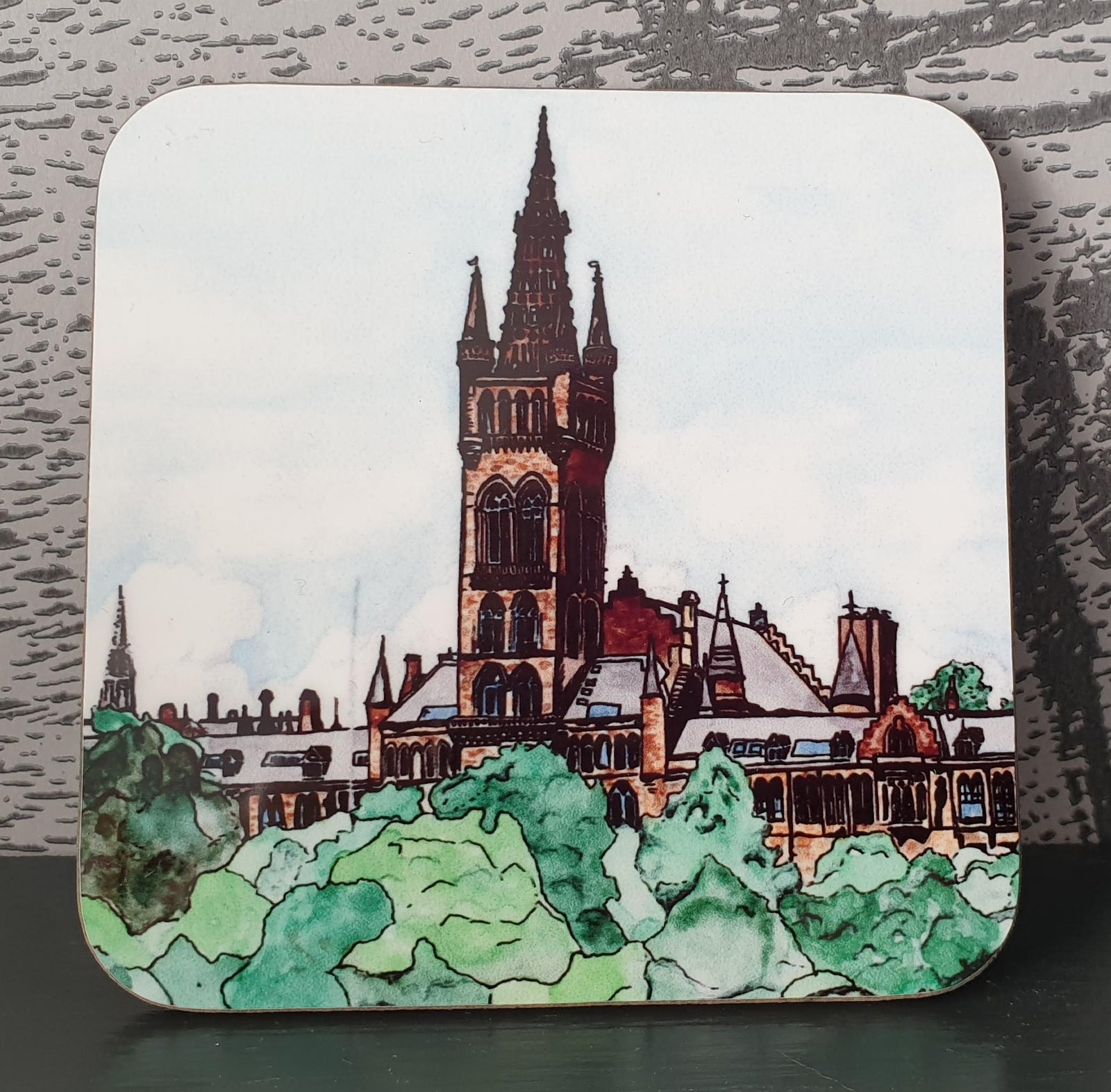 Illustrated Glasgow Uni Gilbert Scott Tower Coaster By Penny Black
