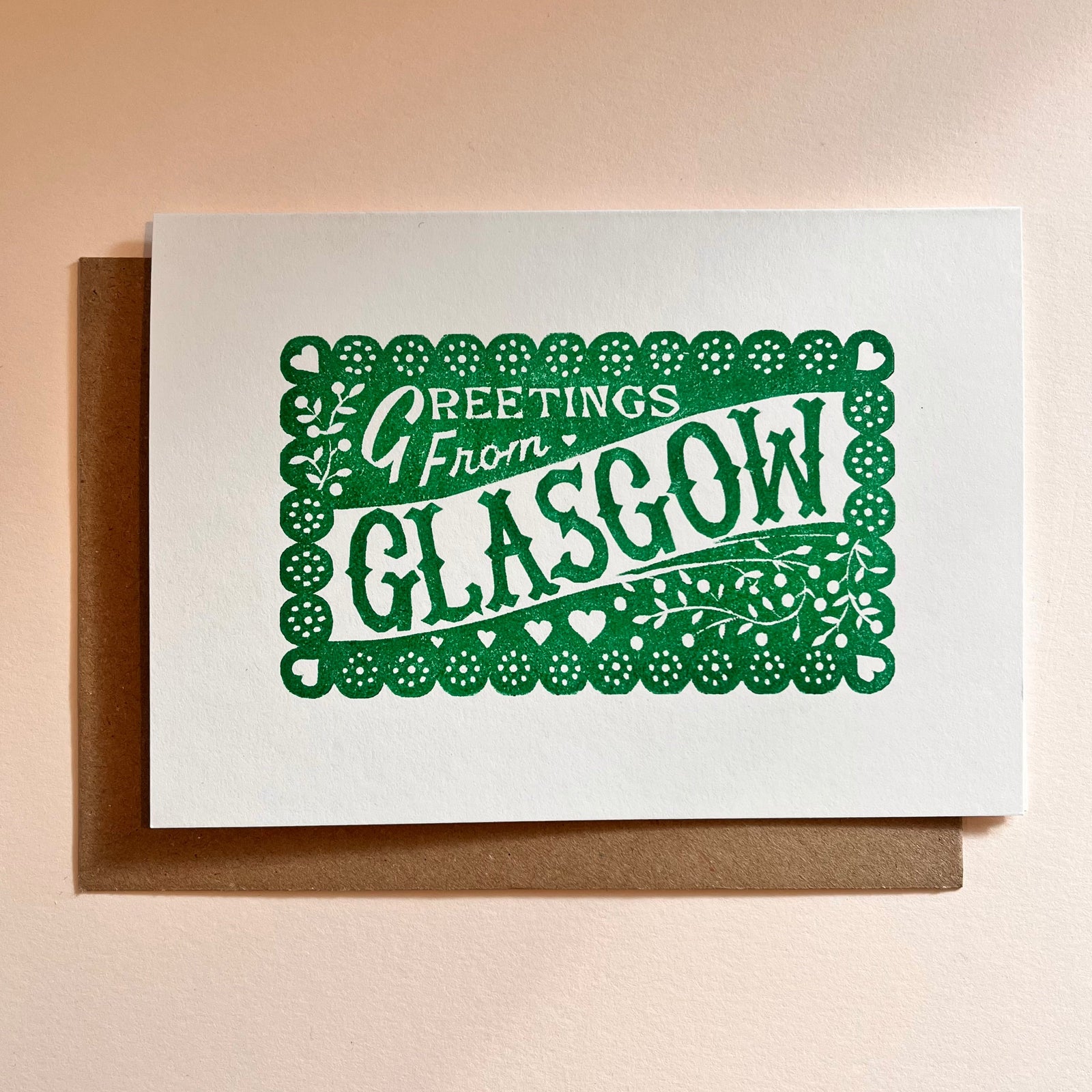 Greetings From Glasgow Linocut Card by pressed and folded at penny black