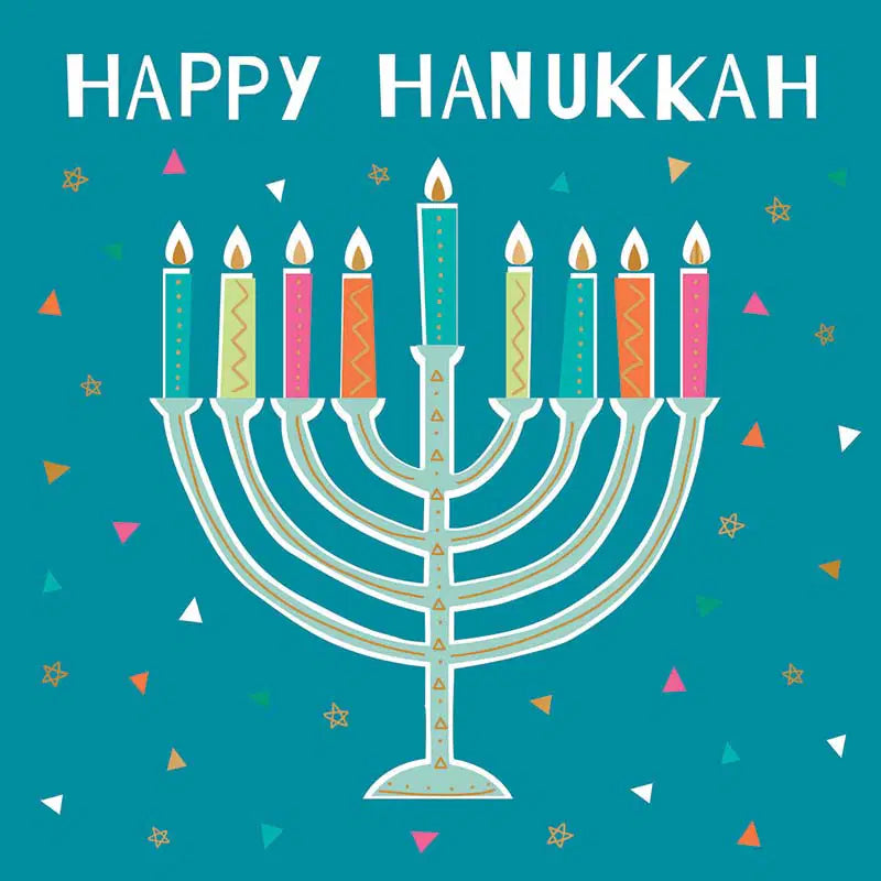 Teal Menorah Happy Hanukkah Card