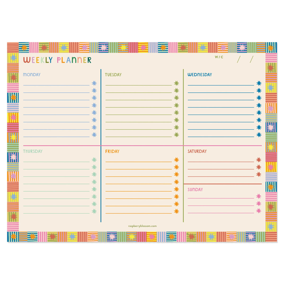 Raspberry Blossom Stars &amp; Stripes Weekly Planner By Penny Black