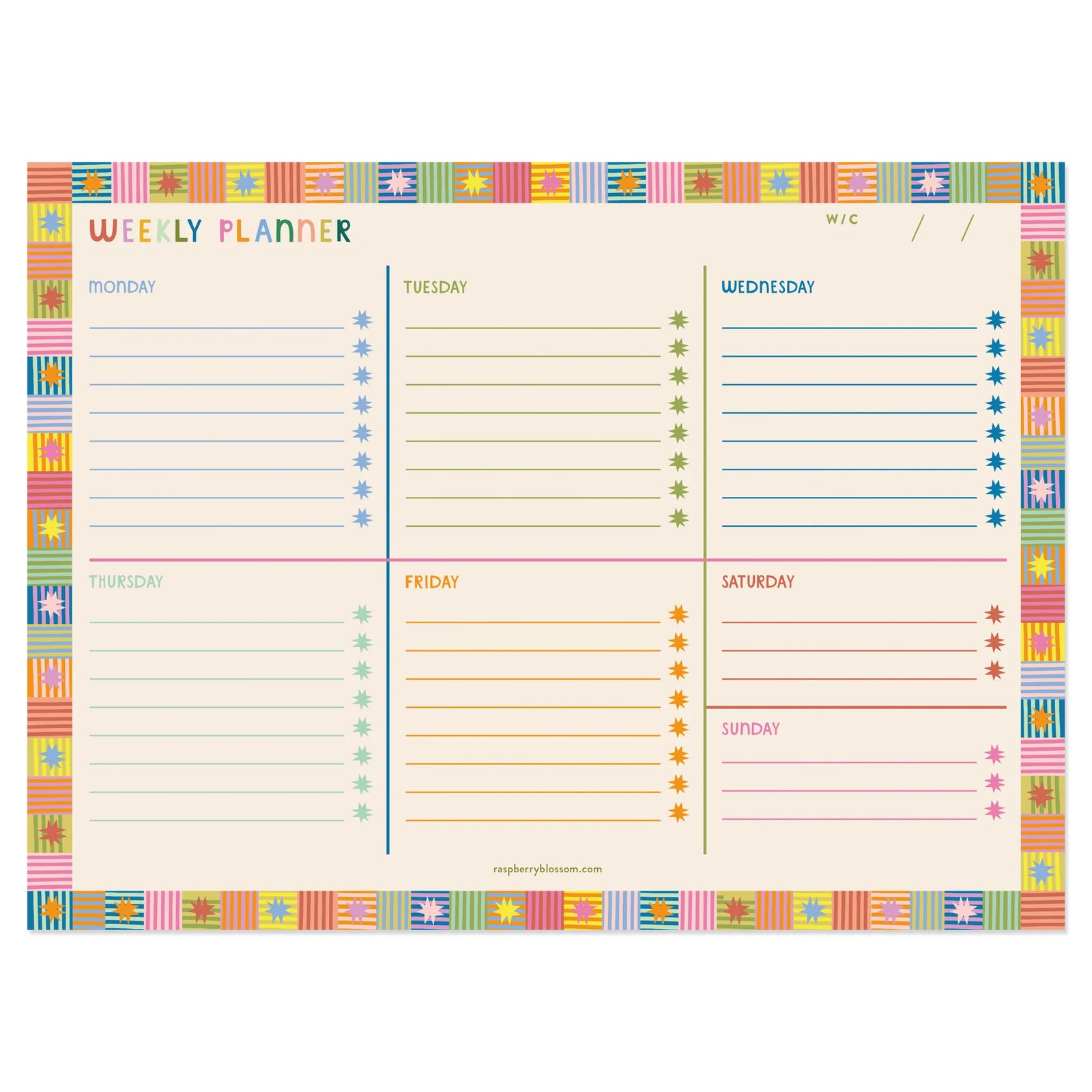 Raspberry Blossom Stars & Stripes Weekly Planner By Penny Black