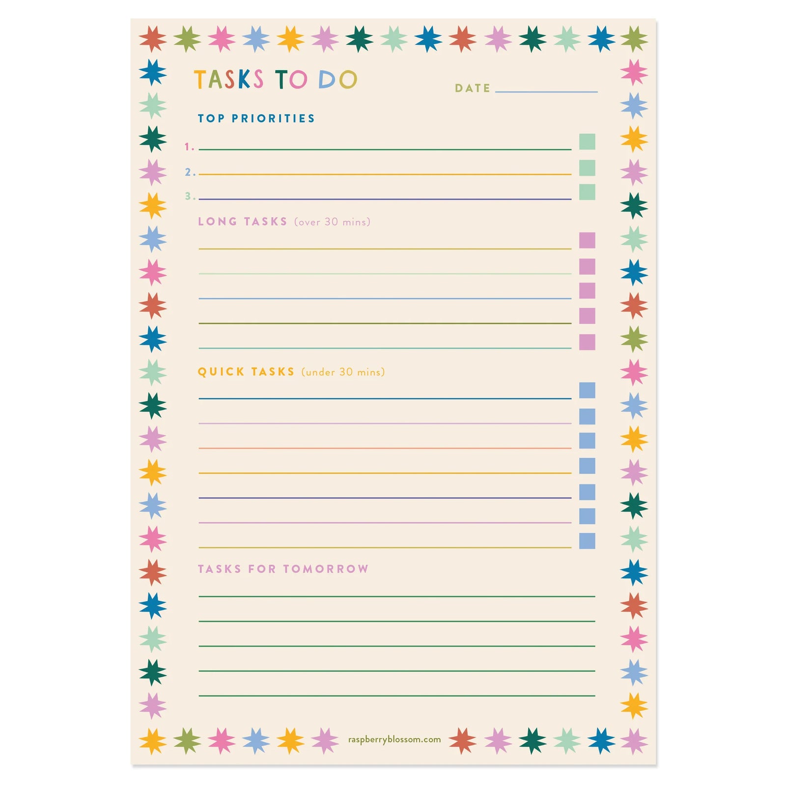 Raspberry Blossom Stars & Stripes Tasks To Do Notepad By Penny Black