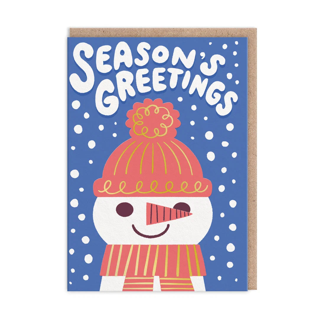 Hello Lucky Seasons Greetings Snowman Christmas Card By Penny Black