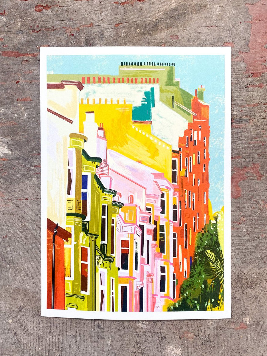 Glasgow Tenements Scottish Art Print by sophy louise illustration at penny black