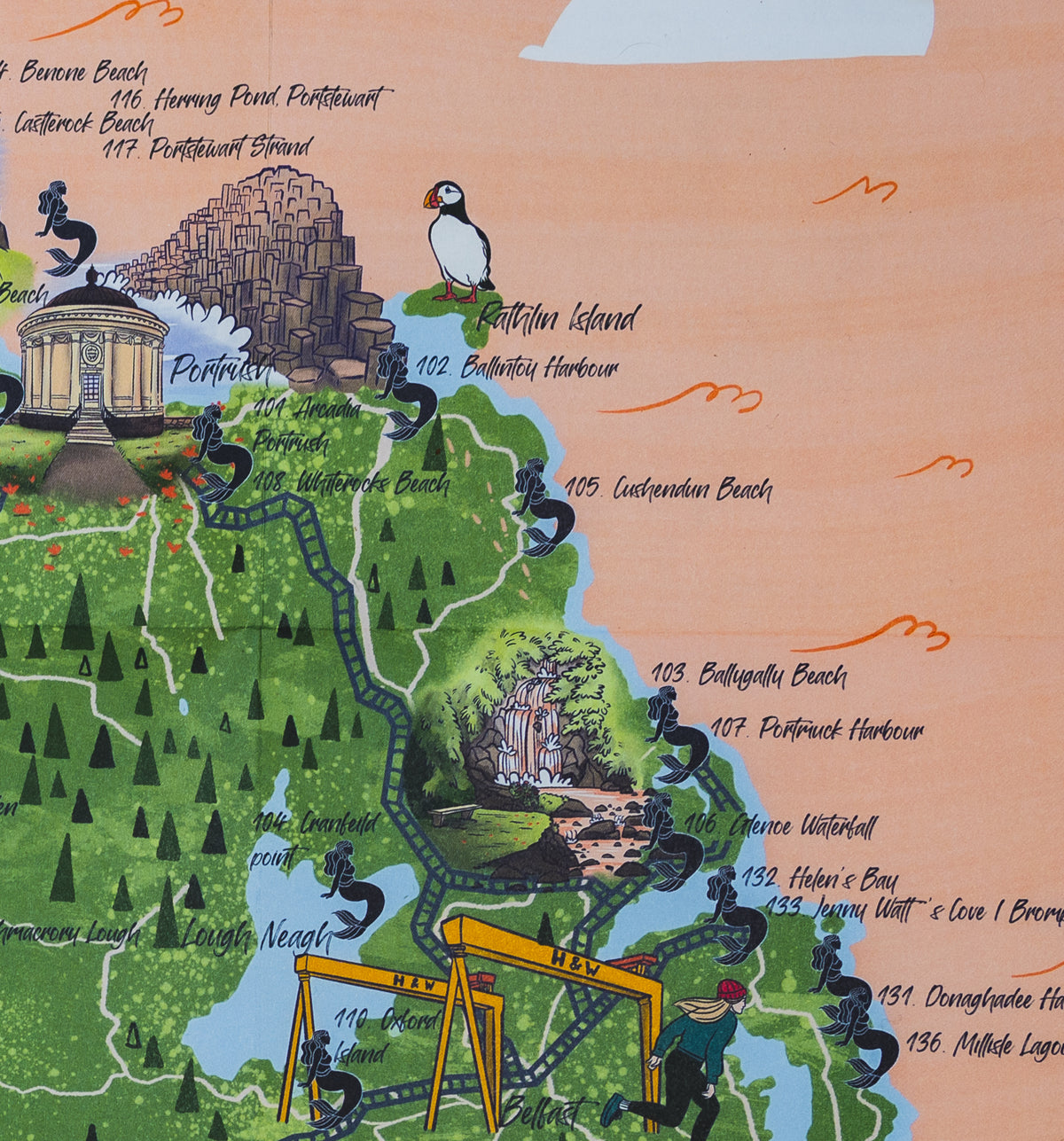 An example section of the swim map of ireland showing Portstewart and other parts of the northern ireland and the possible swim locations.