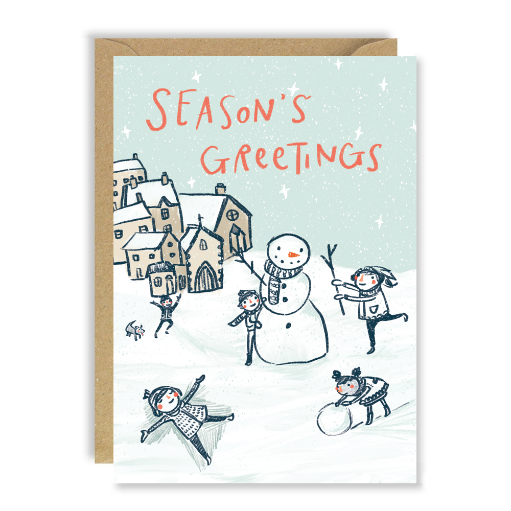 Snowy Winter Village Christmas Card by penny black