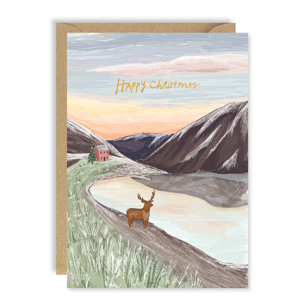 Lochside Stag Christmas Card by penny black