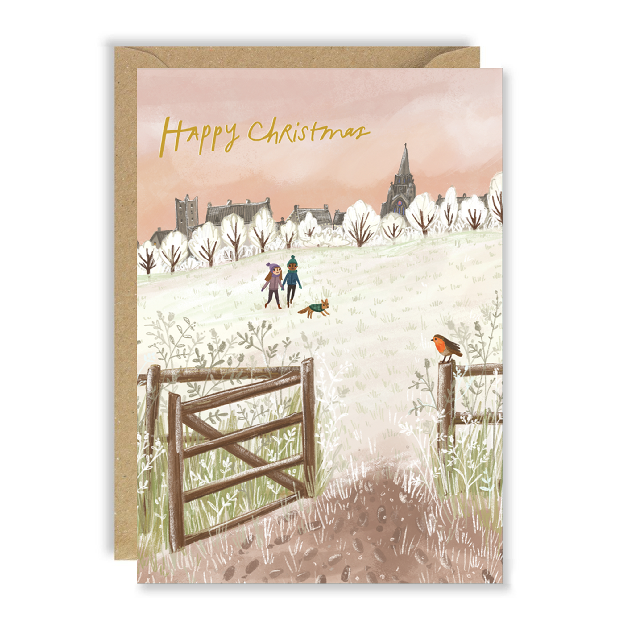 Countryside Winter Walk Christmas Card by penny black
