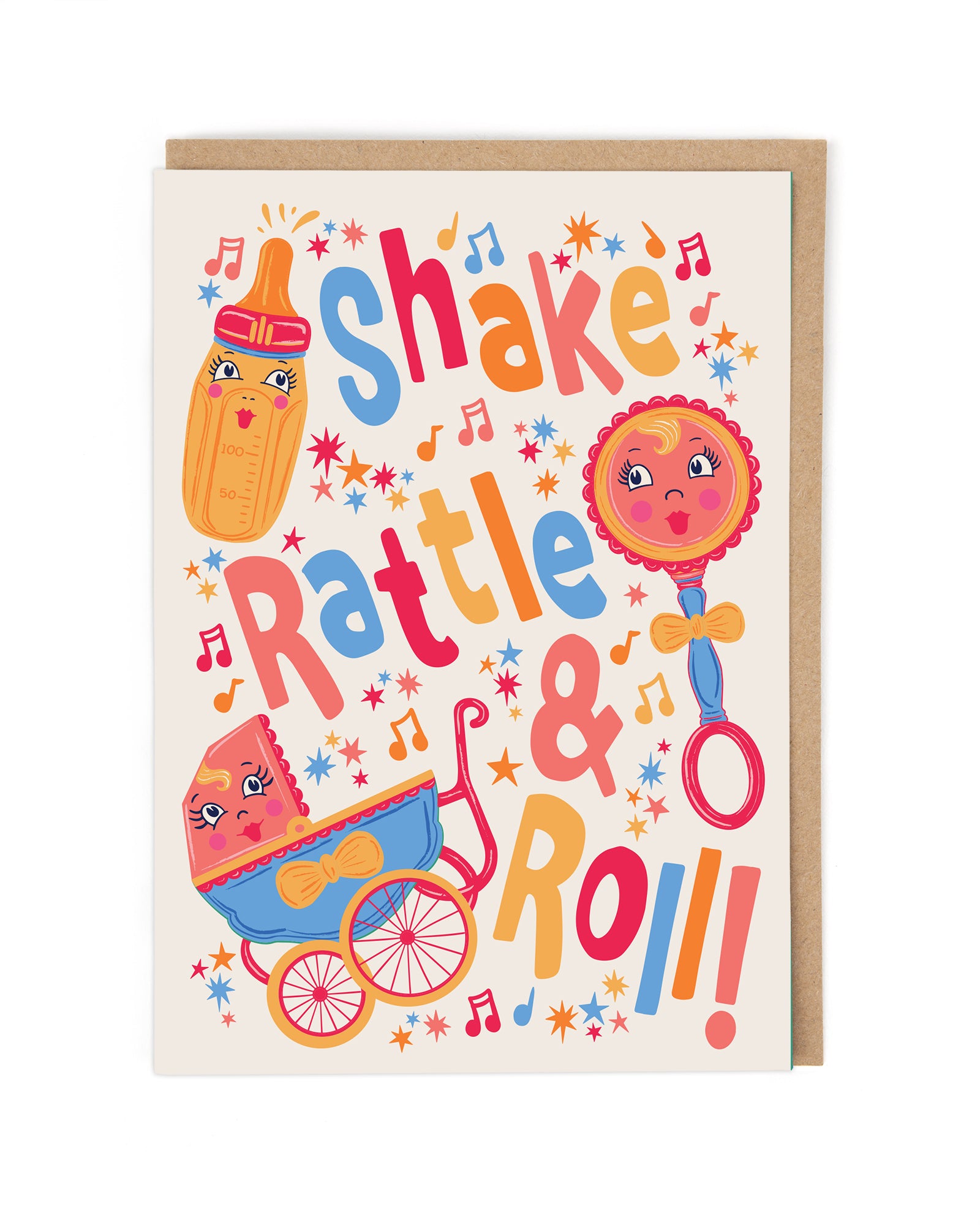 Shake Rattle Roll Retro New Baby Card by penny black