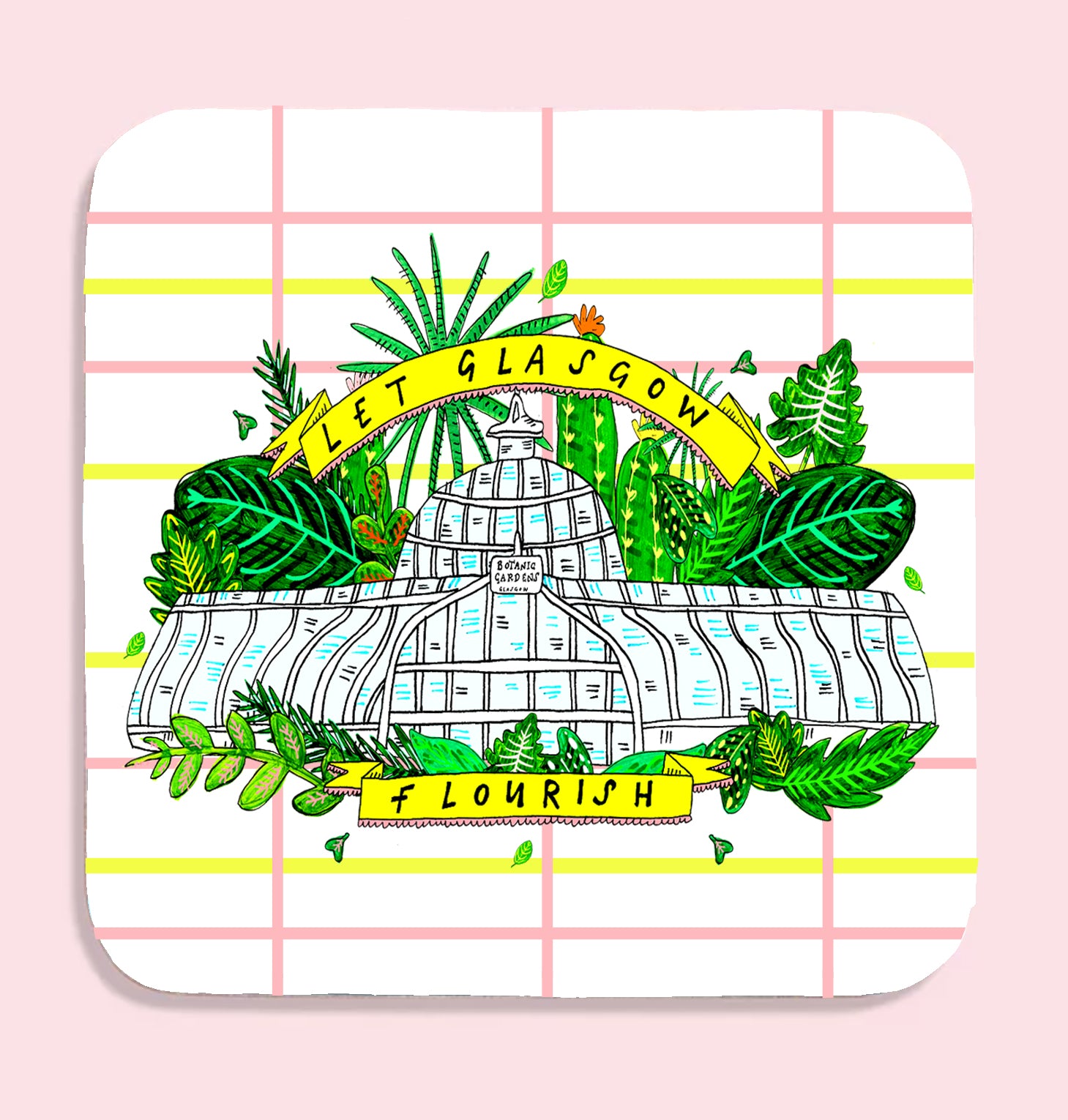 Botanic Gardens Let Glasgow Flourish Illustrated Scottish Coaster by penny black