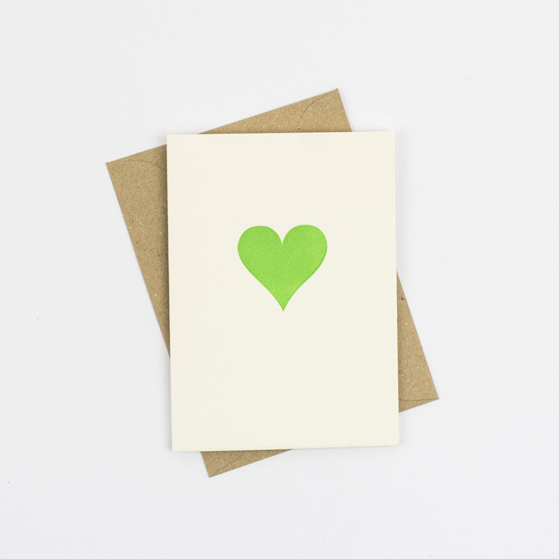 Neon Green Loveheart Little Letterpress Notecard