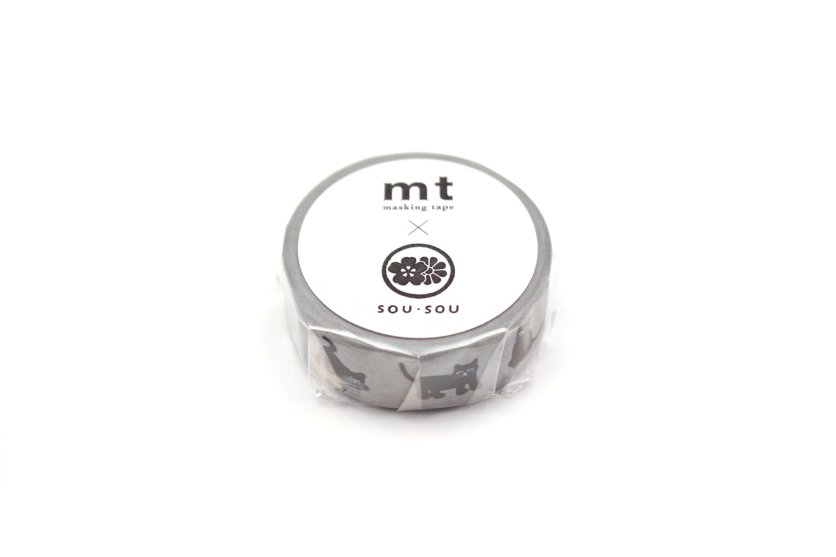 mt Washi Tape - Artist Series - SOUSOU neko Black Cat by penny black in packaging