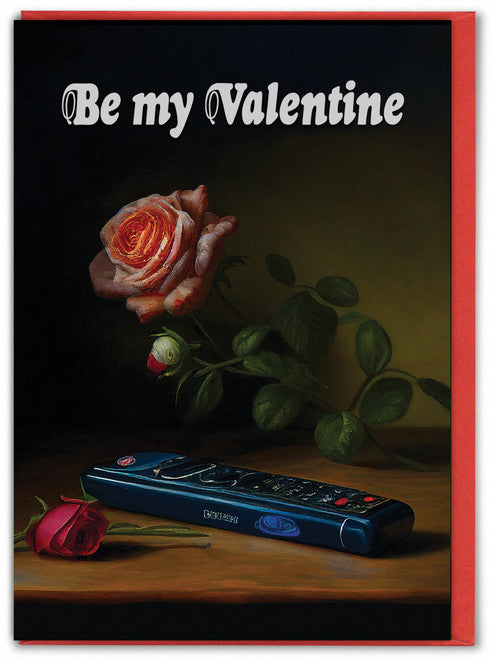 Rose and TV Remote Modern Toss Valentine Card by penny black