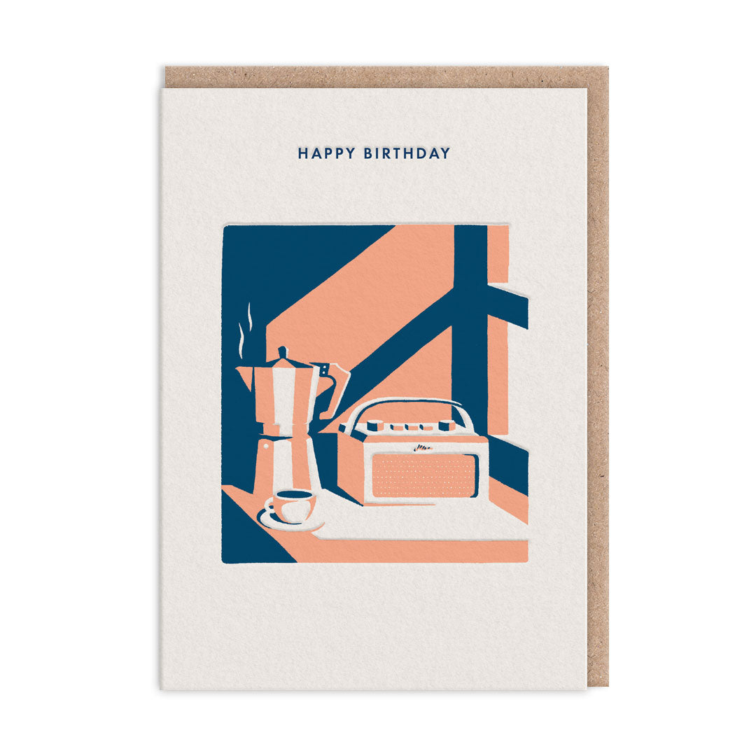 Coffee Pot & Radio Birthday Card By Penny Black
