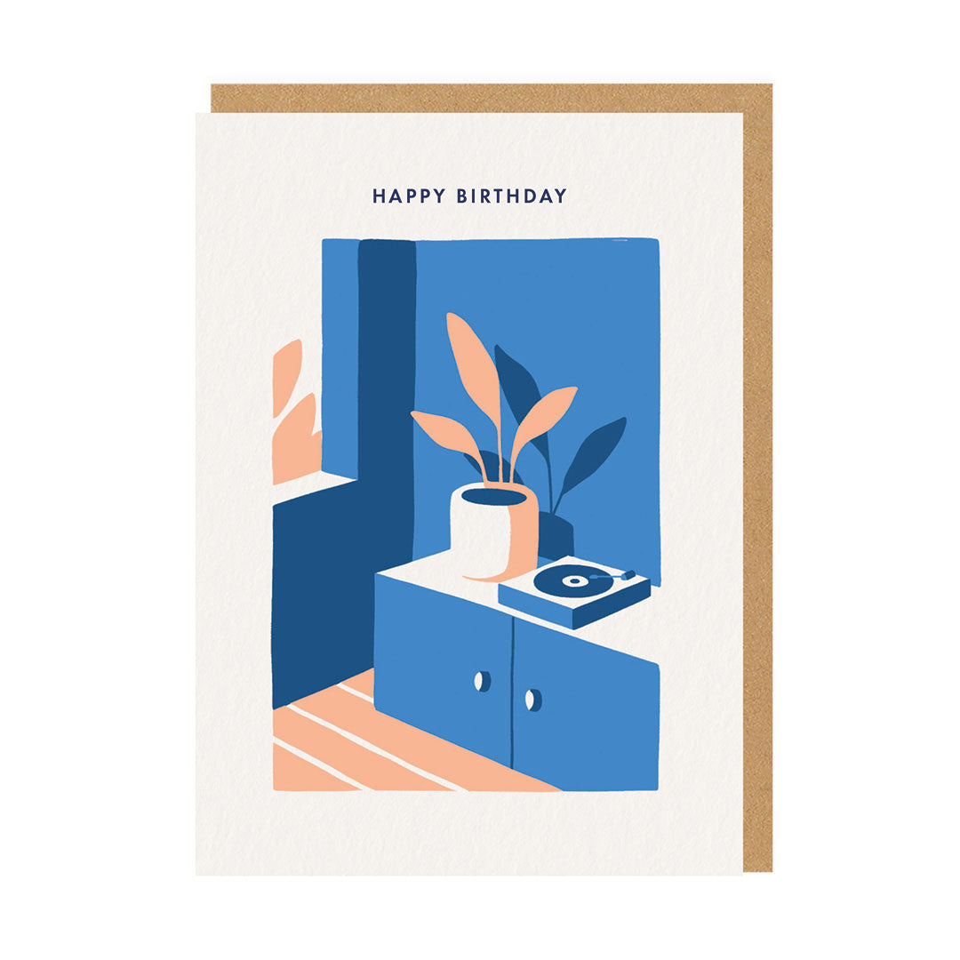 Plant &amp; Record Player Birthday Card By Penny Black