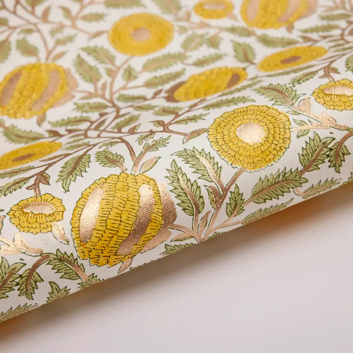 Marigold Sunshine Block Printed Wrapping Paper Sheet by paper mirchi at penny black