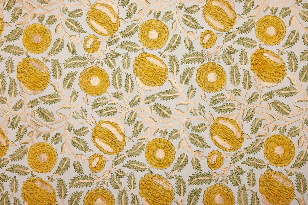 Marigold Sunshine Block Printed Wrapping Paper Sheet by paper mirchi at penny black - close up
