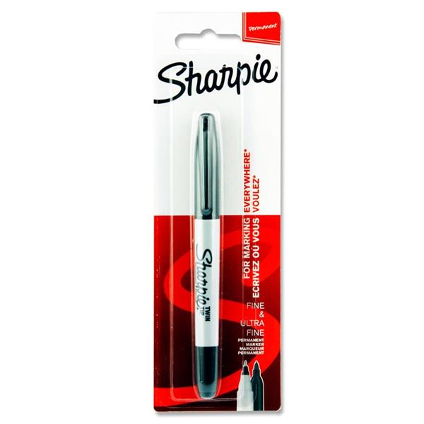 Sharpie twin tip marker packaging with red and white design on a white background