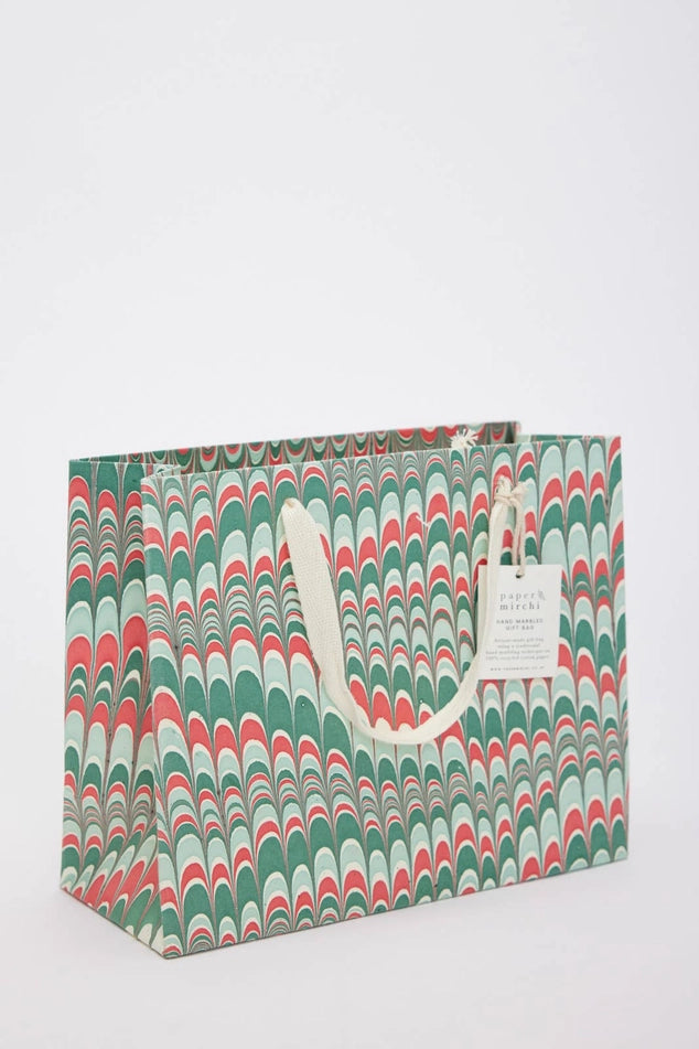Noel Scallop Hand Marbled Medium Christmas Gift Bag by penny black