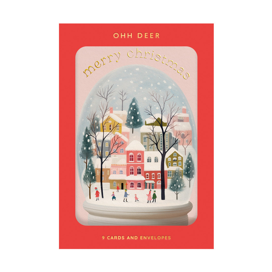 Pastel Pink Snow Globe Christmas Card Set 9 Pack in packaging by penny black