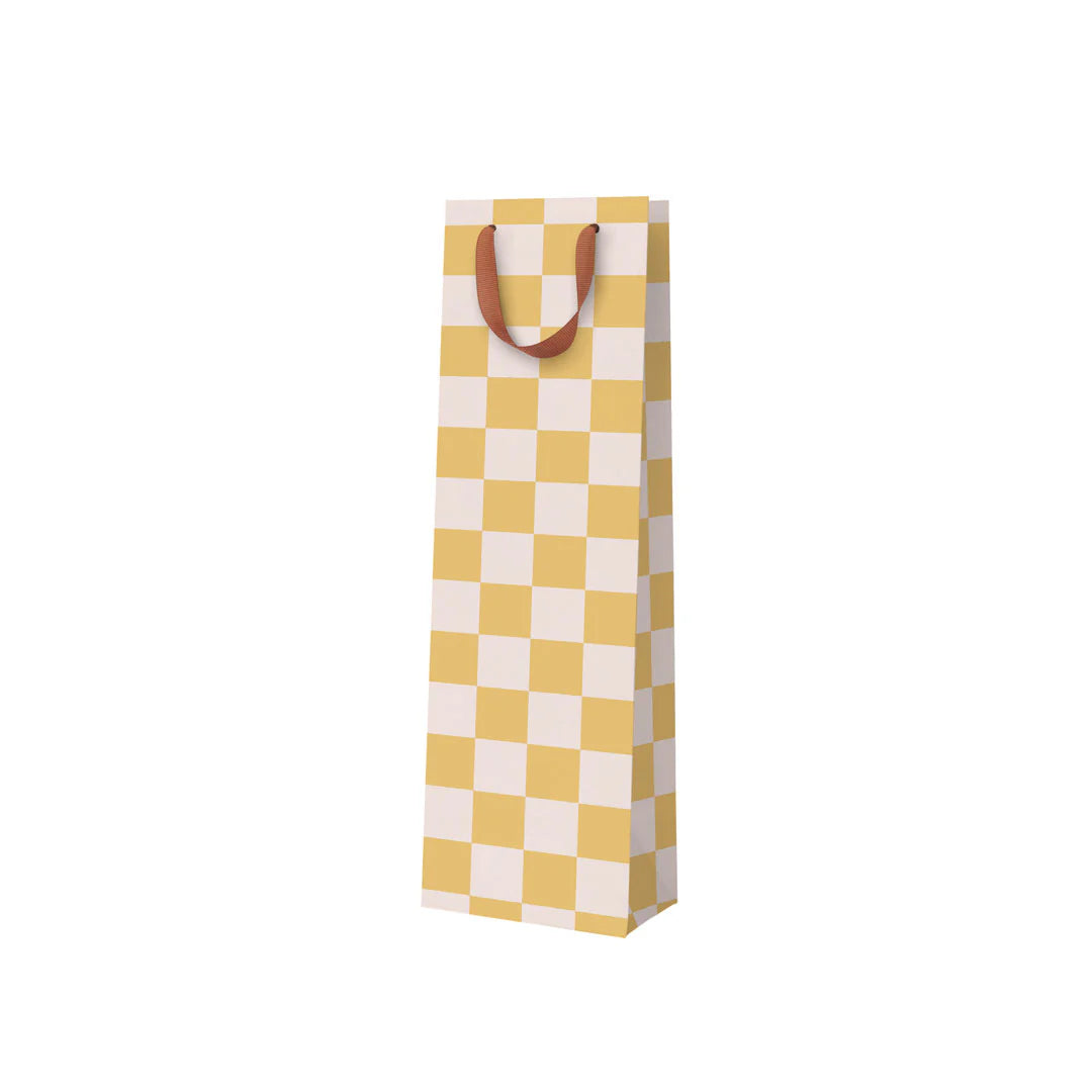 Mustard Checkerboard Bottle Gift Bag By Penny Black