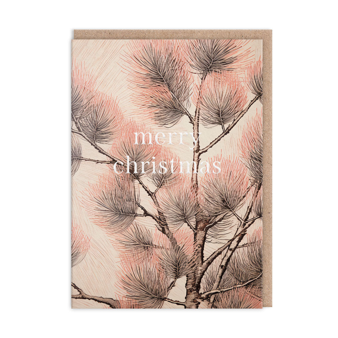 Botanical Pink Hues Fir Tree Christmas Card By Penny Black