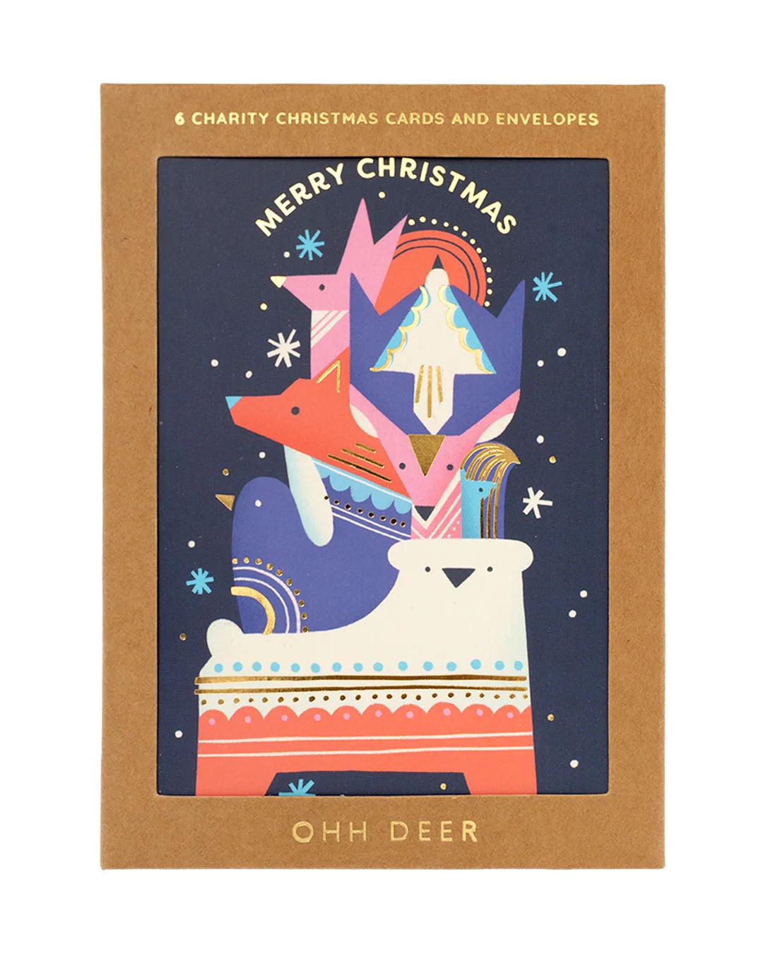 Folk Animal Stack Charity Christmas Card Set 6 Pack by Penny Black