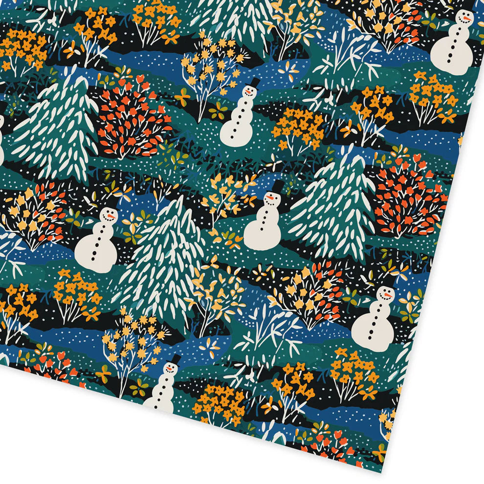 Florals &amp; Snowman 3m Christmas Gift Wrapping Paper Roll By Penny Black - close up