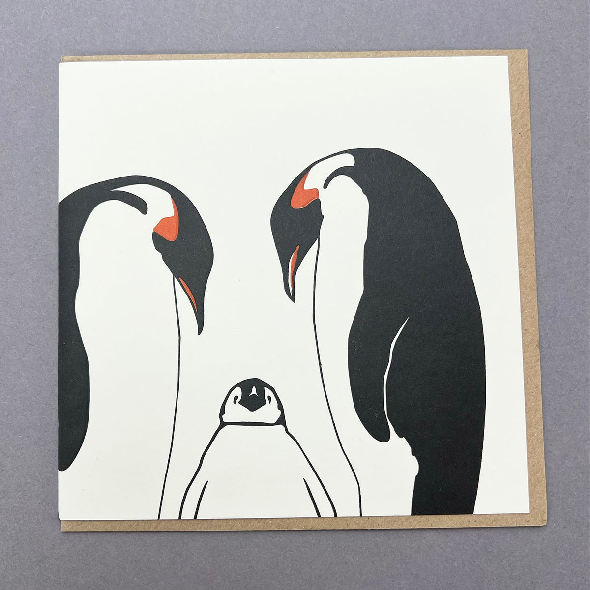 King Penguin Family Letterpress New Baby Card by penny black