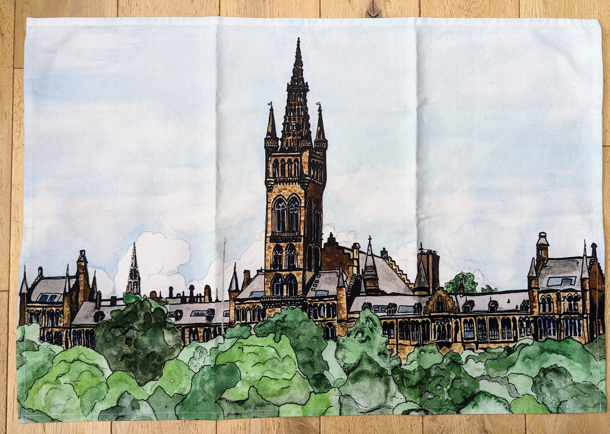 Illustrated University of Glasgow Gilbert Scott Cotton Tea Towel by penny black