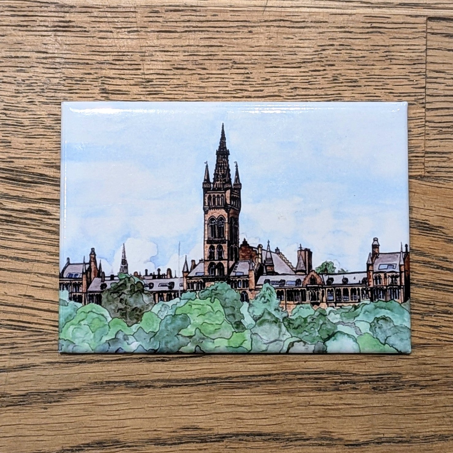Illustrated University of Glasgow Gilbert Scott Tower Fridge Magnet by penny black