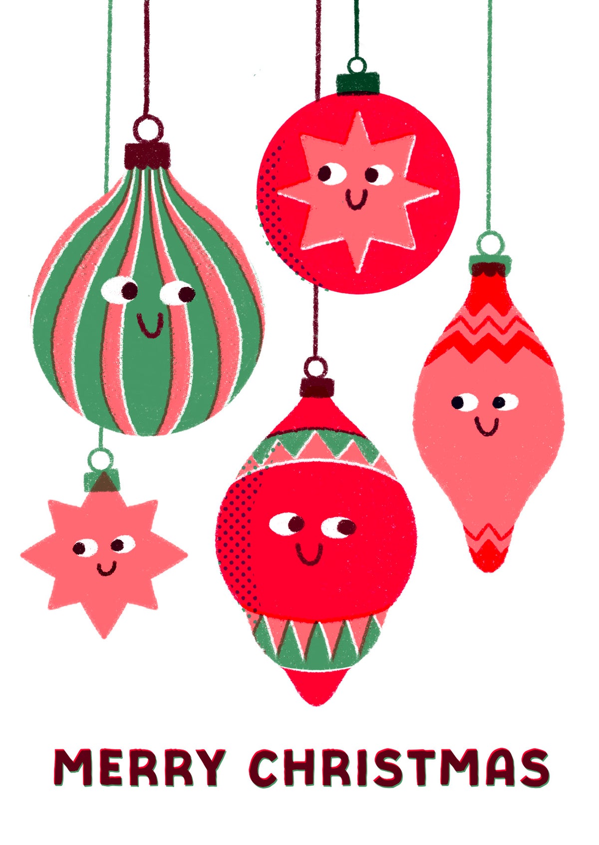Joyful Retro Baubles Letterpress Christmas Card By Penny Black