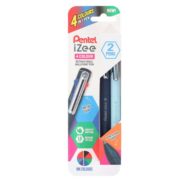 Pentel Izee 4 Colour Retractable Ballpoint Pen 1.0mm - Mix Pack in packaging by penny black