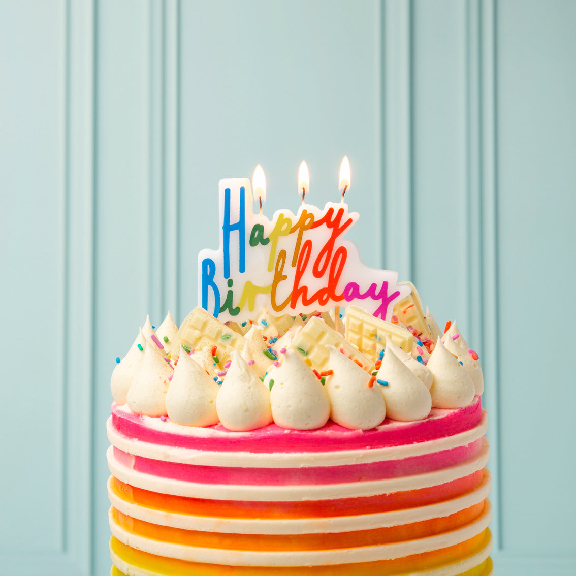 Rainbow Brights Large Happy Birthday Candle