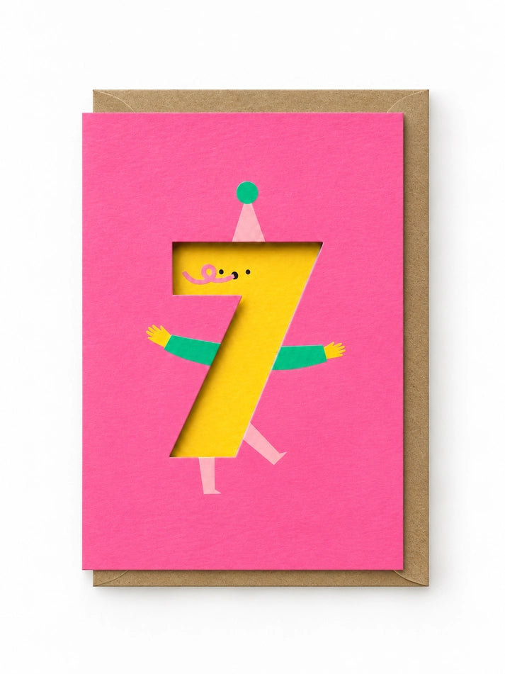 Number Seven Cute Cut Out Seventh Birthday Card