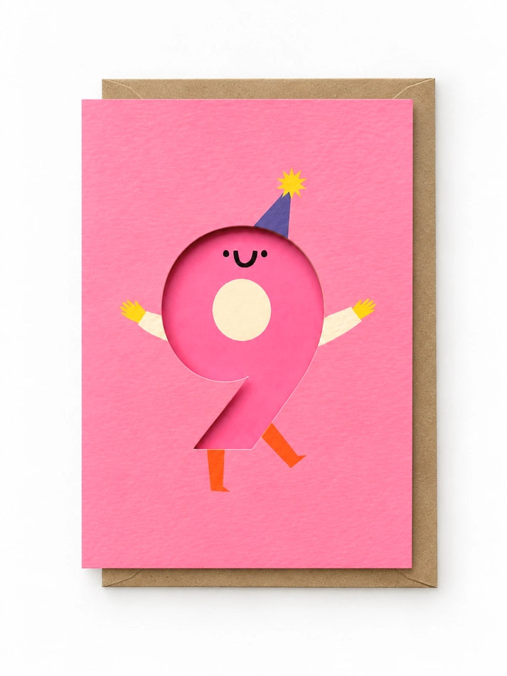 Number Nine Cute Cut Out Ninth Birthday Card
