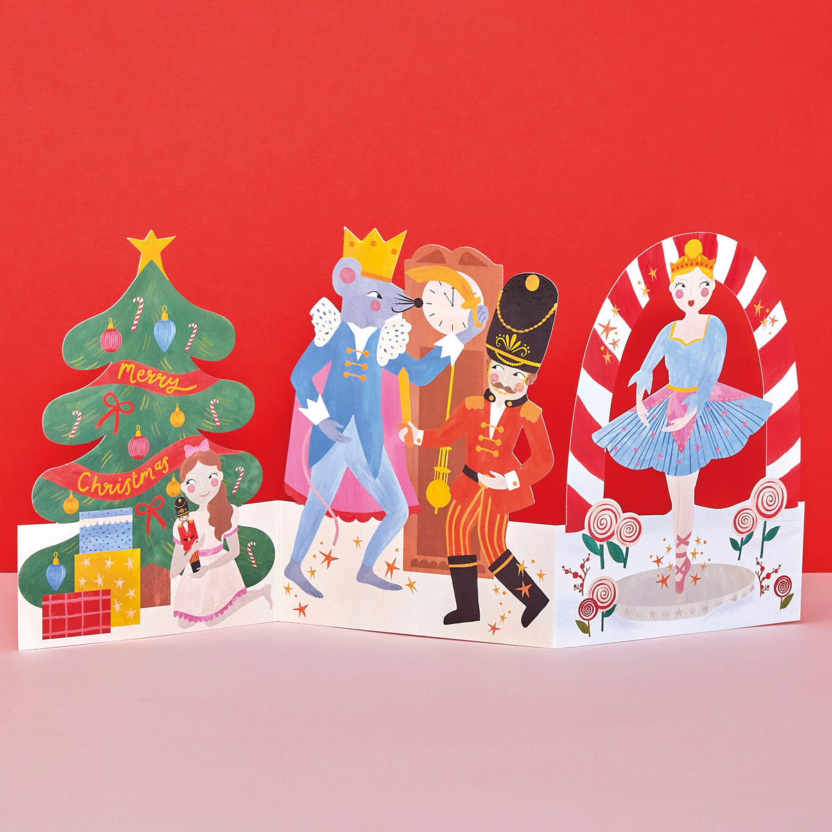 A 3D fold out christmas card featuring a scene from the nutcracker.