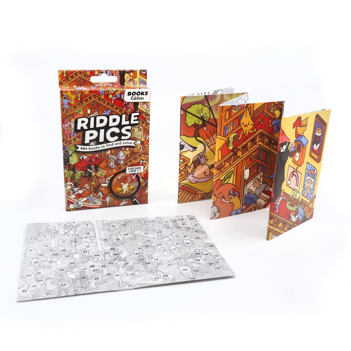Riddle Pics - Books Edition Game showing packaging and contents by penny black