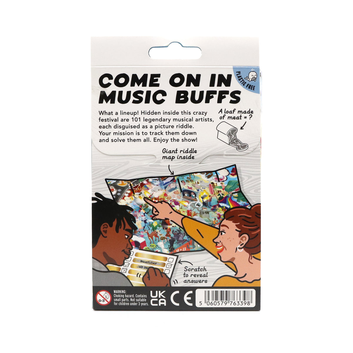 Riddle Pics - Music Edition Game showing back of packaging at penny black