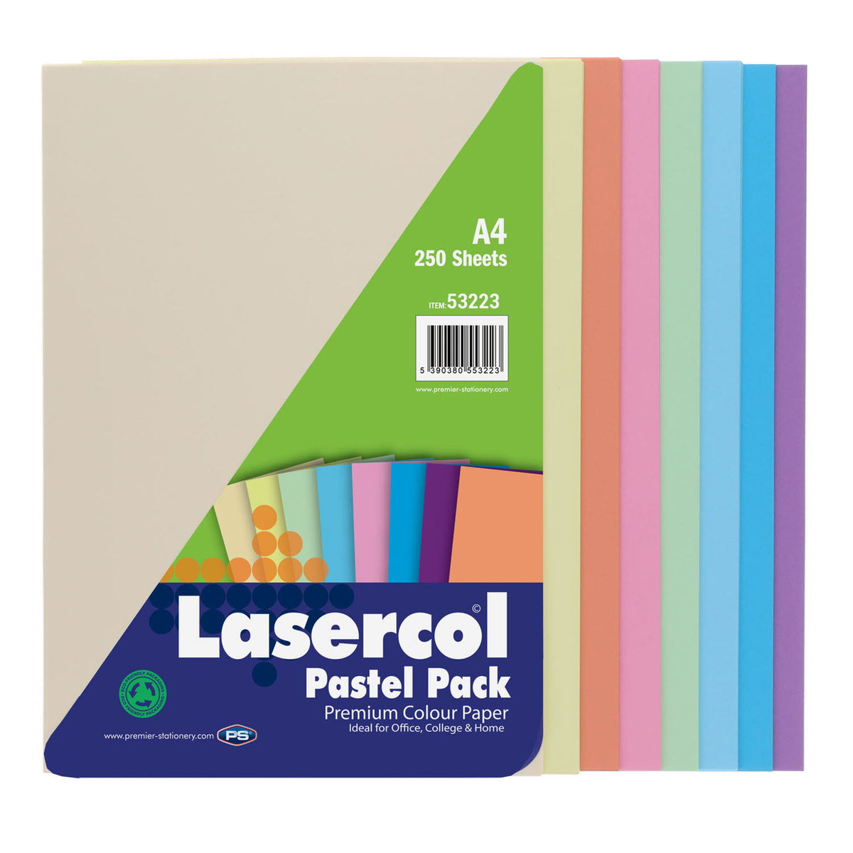 Lasercol A4 Pastel 80gsm Paper 250 sheets in packaging by penny black