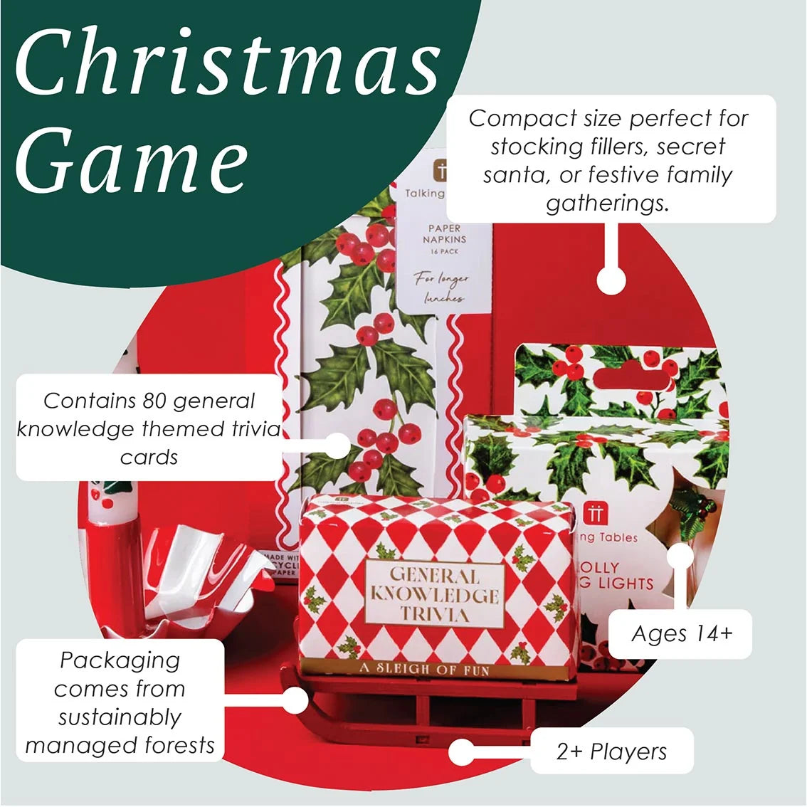 General Knowledge Trivia Christmas Mini Sleigh Game By Penny Black